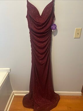 Windsor Burgundy Sparkle Ruched Maxi Dress